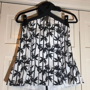 WHBM Halter Cotton Bamboo Print Back Zip Tie Neck SZ L R1